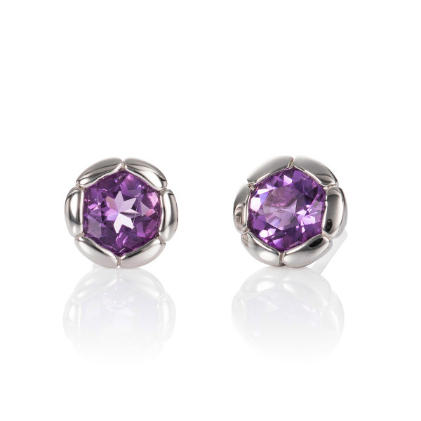 Large Round Amethyst Stud Earrings in Sterling Silver