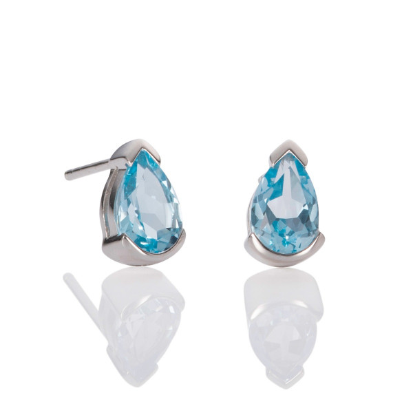 Pear Shaped Blue Topaz Stud Earrings in Sterling Silver