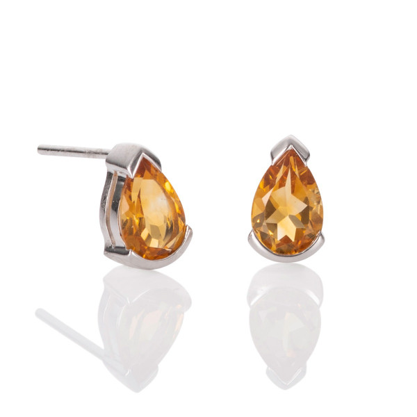 Pear Shaped Citrine Stud Earrings in Sterling Silver