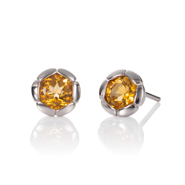 Large Round Citrine Stud Earrings in Sterling Silver