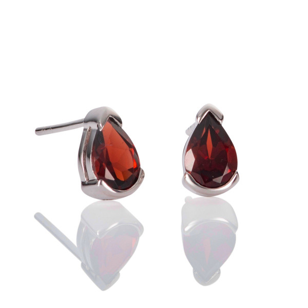 Pear Shaped Garnet Stud Earrings in Sterling Silver