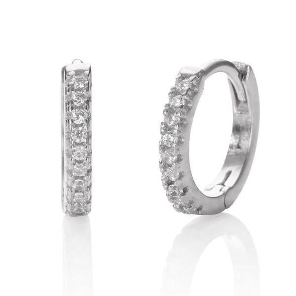 Small Cubic Zirconia Huggie Hoop Earrings in Sterling Silver