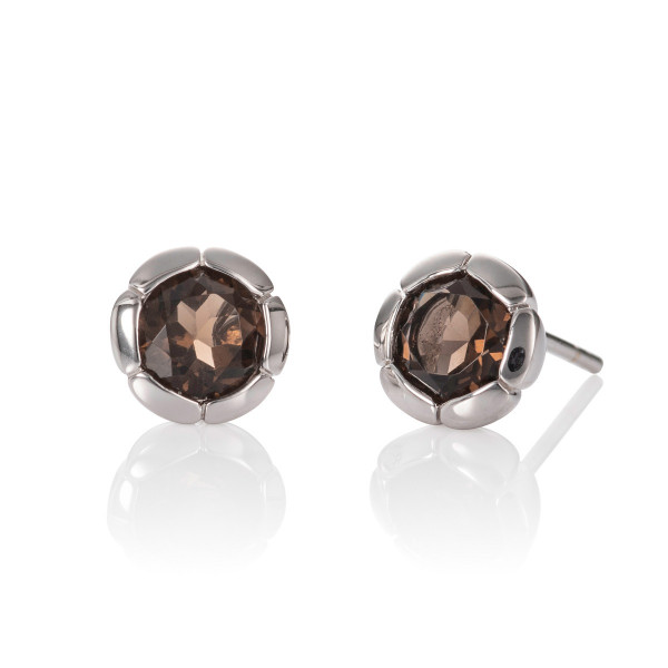 Large Round Smoky Quartz Stud Earrings in Sterling Silver
