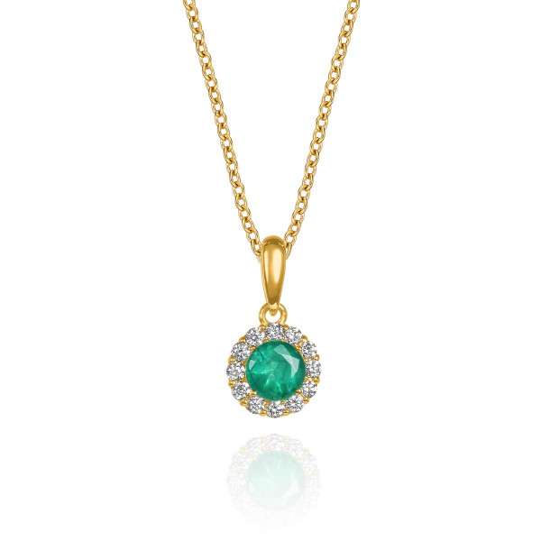 0.32ct Emerald Pendant Necklace 0.09ct Diamond Halo 9K Yellow Gold