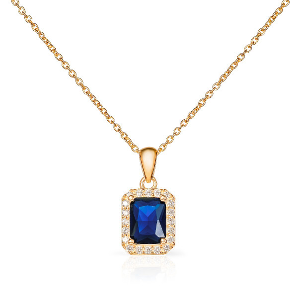 Gold Plated Sterling Silver Emerald Cut Blue Pendant Necklace