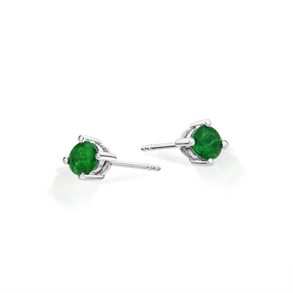 Emerald Stud Earrings 3.8mm Emerald in 9K White Gold