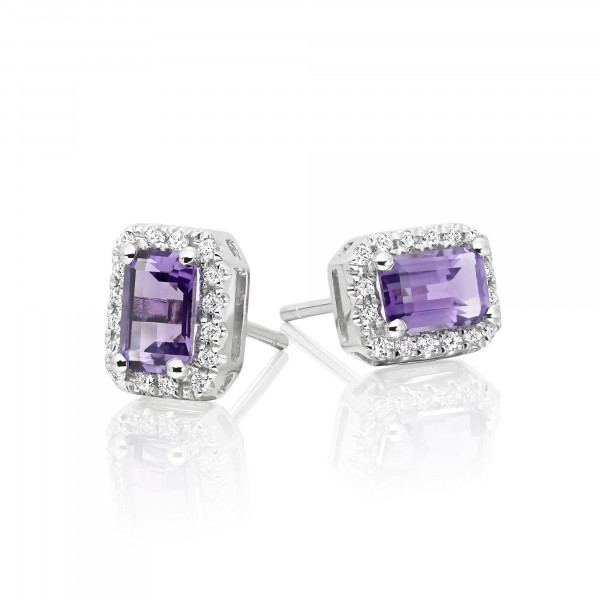 Amethyst & Diamond Stud Earrings 0.90ct Amethyst 9K White Gold