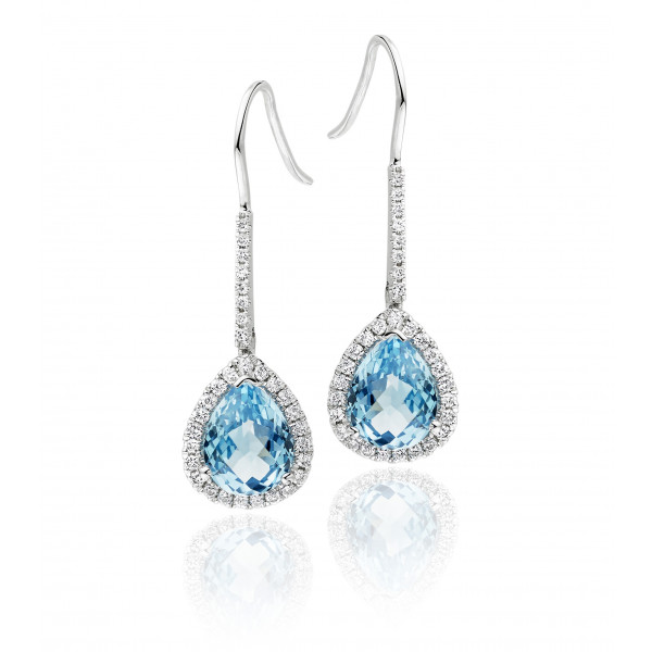 3.25ct Blue Topaz And 0.33ct Diamond Earrings In 9K White Gold