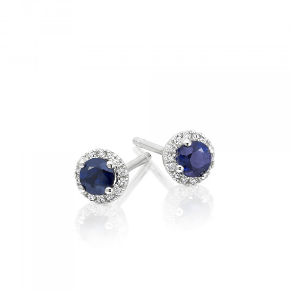 0.40ct Sapphire Stud Earrings with Diamond Halo 9K White Gold