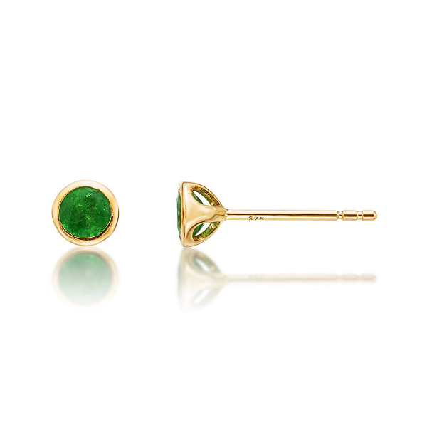 Emerald Stud Earrings 3.8mm Bezel Set Emerald in 9K Yellow Gold