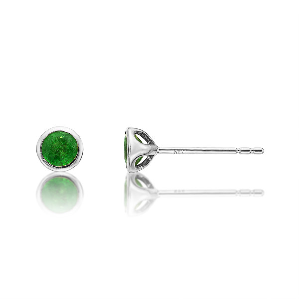 Emerald Stud Earrings 3.8mm Bezel Set Emerald in 9K White Gold
