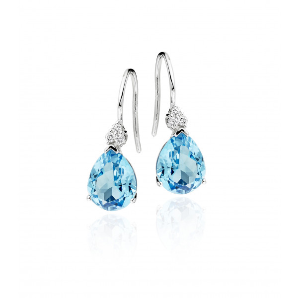 6.00ct Pear Shape Blue Topaz & 0.10ct Diamond Earrings 9K White Gold