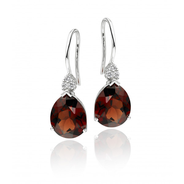 6.00ct Pear Shape Garnet And 0.10ct Diamond Earrings In 9K White Gold