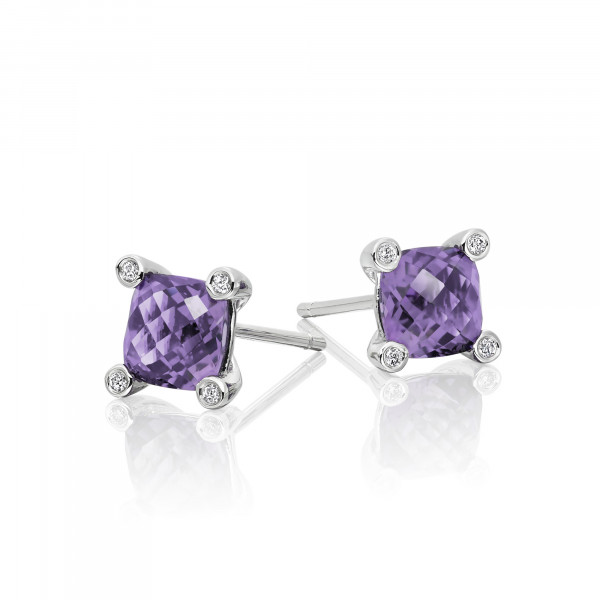 Amethyst & Diamond Stud Earrings 1.90ct Amethyst 9K White Gold