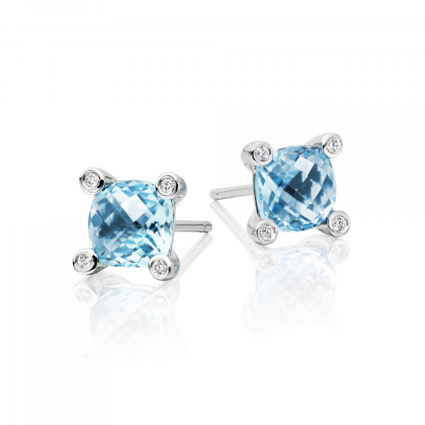 2.50ct Blue Topaz And 0.05ct Diamond Stud Earrings In 9K White Gold