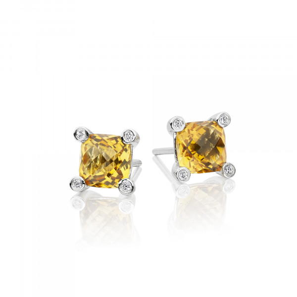 Citrine & Diamond Stud Earrings 1.85ct Citrine 9K White Gold