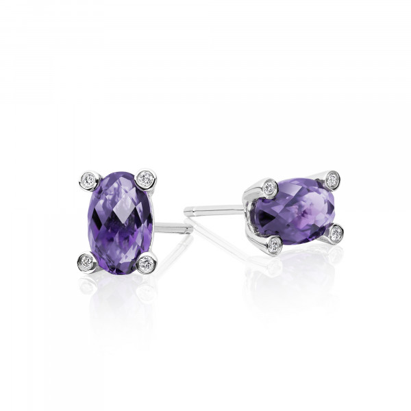 Amethyst & Diamond Stud Earrings 1.90ct Oval Amethyst 9K White Gold