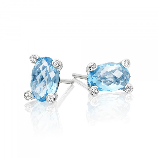 2.40ct Blue Topaz And 0.05ct Diamond Stud Earrings In 9K White Gold
