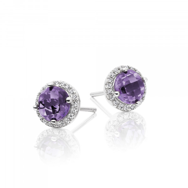 Amethyst & Diamond Stud Earrings 1.60ct Amethyst 9K White Gold