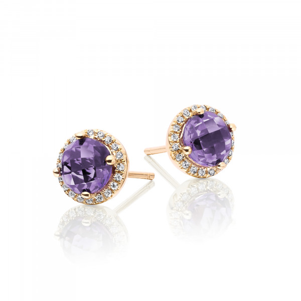 Amethyst & Diamond Stud Earrings 1.60ct Amethyst 9K Yellow Gold