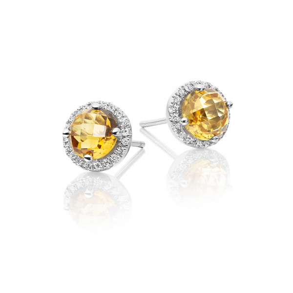 Citrine & Diamond Stud Earrings 1.50ct Citrine 9K White Gold