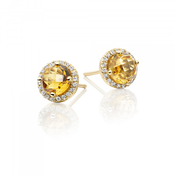 Citrine & Diamond Stud Earrings 1.50ct Citrine 9K Yellow Gold