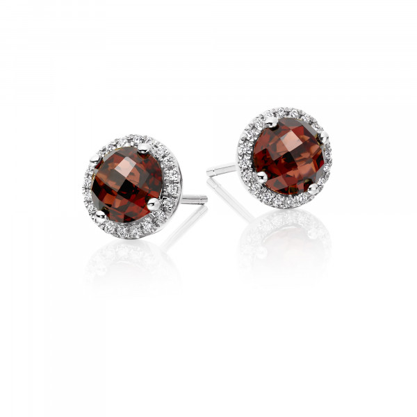 2.30ct Garnet And 0.12ct Diamond Stud Earrings In 18K White Gold