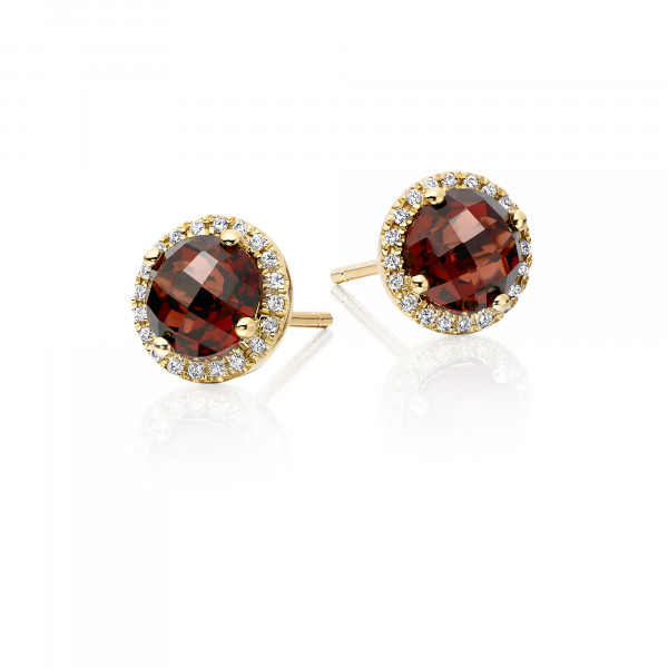 2.30ct Garnet And 0.12ct Diamond Stud Earrings In 18K Yellow Gold
