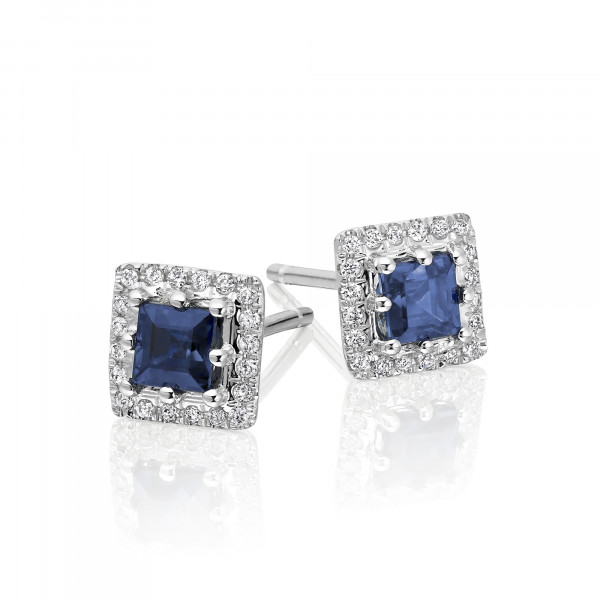 0.65ct Sapphire Earrings with Diamond Halo 9K White Gold