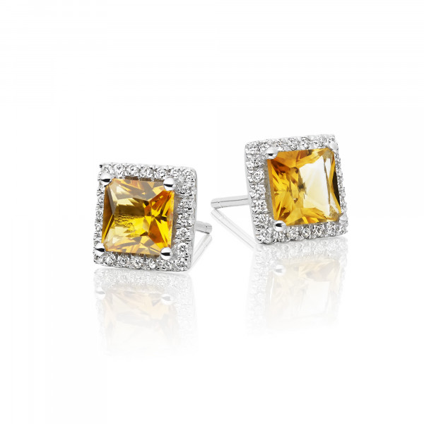 Citrine & Diamond Stud Earrings 1.35ct Citrine 9K White Gold