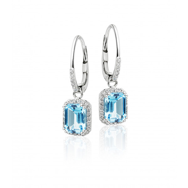 2.70ct Blue Topaz And 0.20ct Diamond Earrings In 9K White Gold
