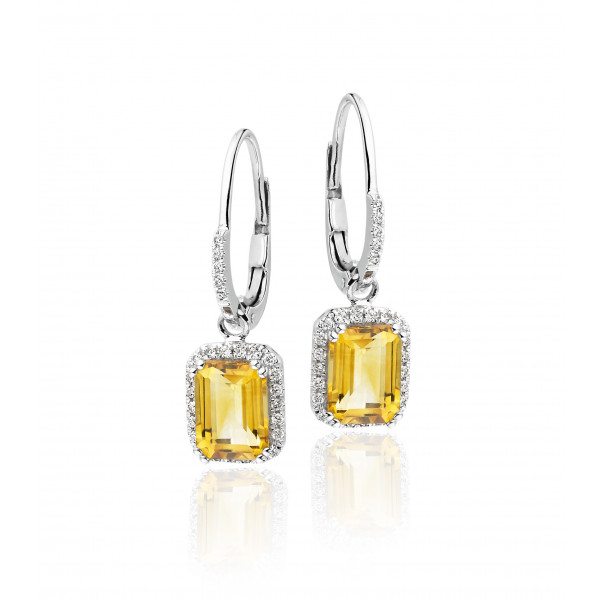 Citrine & Diamond Earrings 2.10ct Citrine 9K White Gold