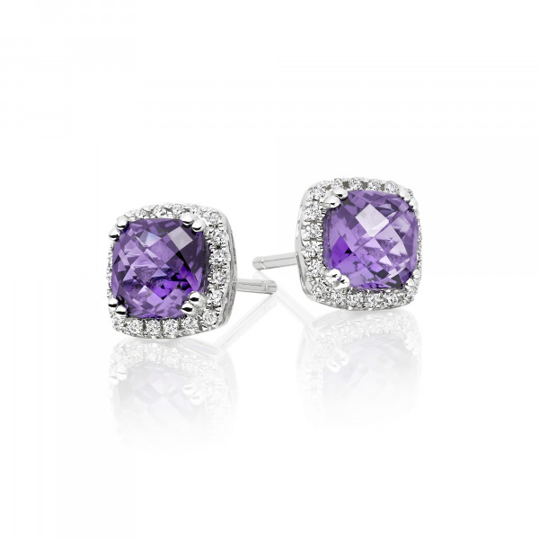 Amethyst & Diamond Stud Earrings 1.75ct Amethyst 9K White Gold