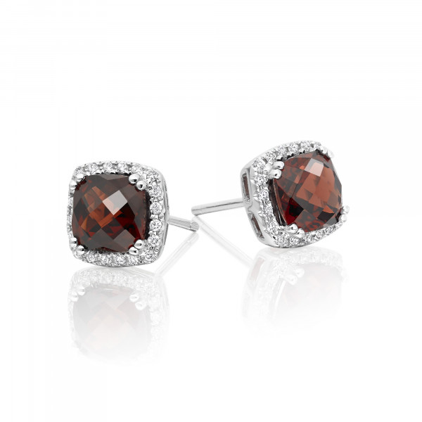 2.50ct Garnet And 0.16ct Diamond Stud Earrings In 18K White Gold