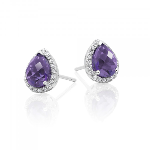 Amethyst & Diamond Stud Earrings 1.80ct Amethyst 9K White Gold