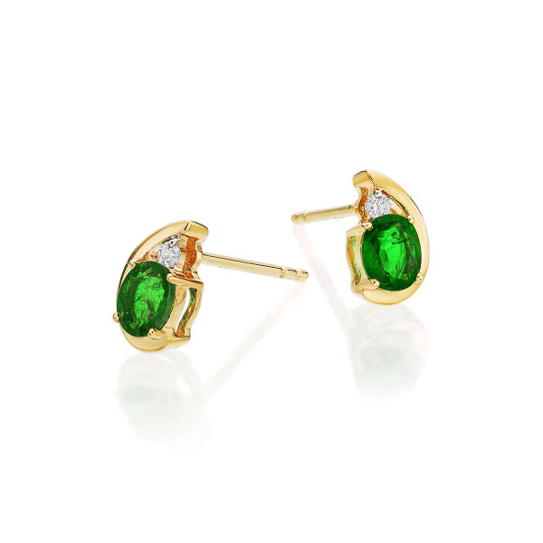 Emerald Stud Earrings with 0.03ct Diamonds 9K Yellow Gold