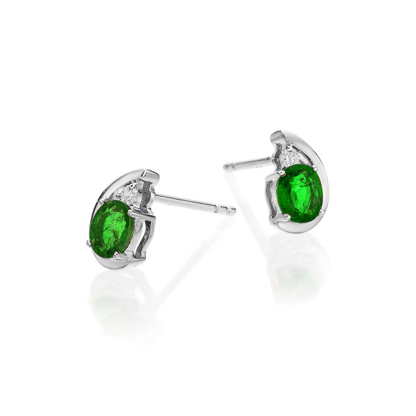 Emerald Stud Earrings with 0.03ct Diamonds 9K White Gold