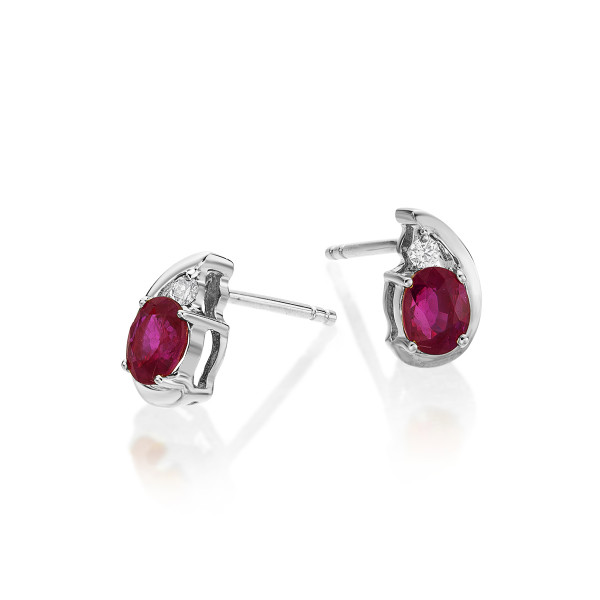 Ruby Stud Earrings with 0.03ct Diamonds 9K White Gold