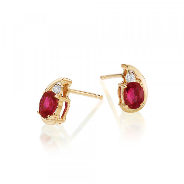 Ruby Stud Earrings with 0.03ct Diamonds 9K Yellow Gold