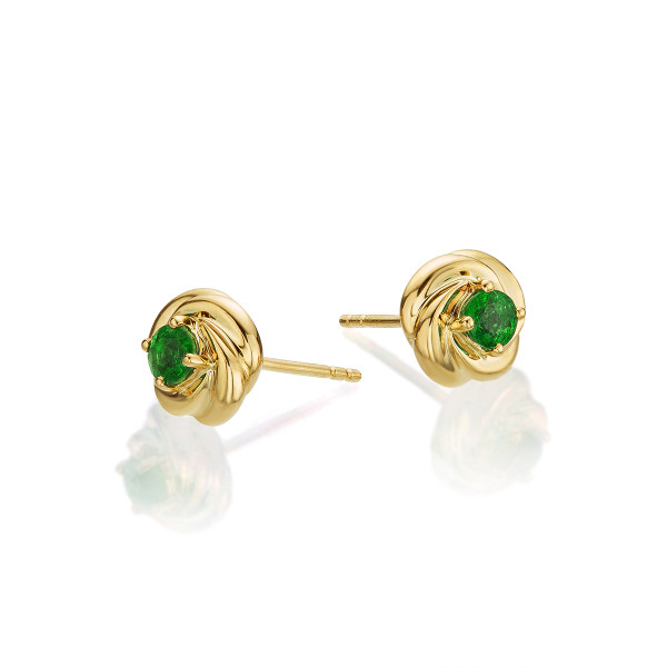Knot Emerald Earrings 3.3mm Round Emerald in 9K Yellow Gold