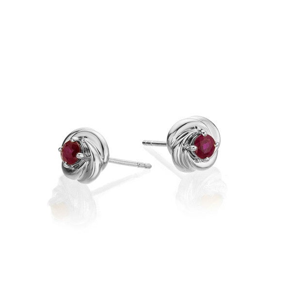 Knot Ruby Earrings 3.3mm Round Ruby in 9K White Gold