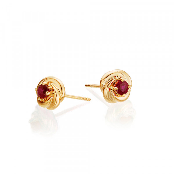 Knot Ruby Earrings 3.3mm Round Ruby in 9K Yellow Gold