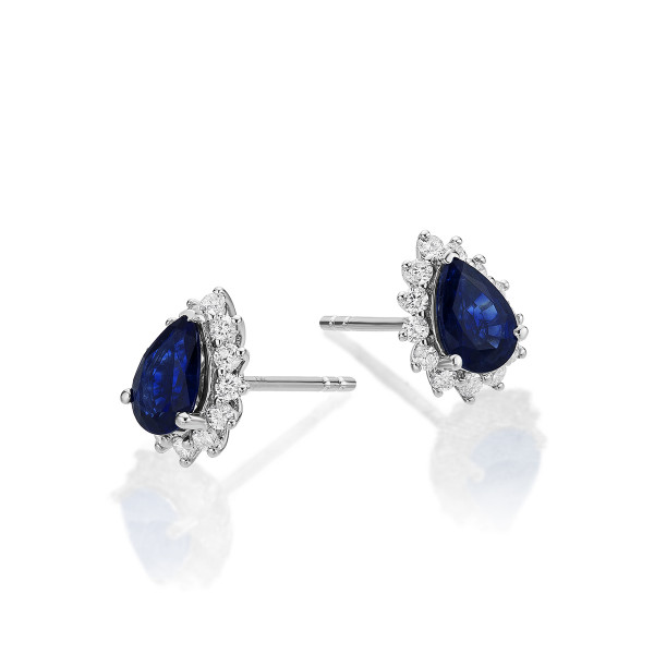 Pear Sapphire Stud Earrings 0.25ct Diamond Halo18K White Gold