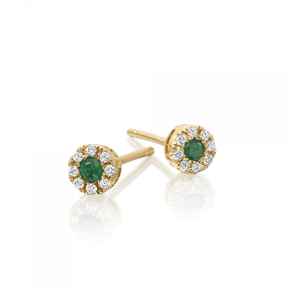 0.10ct Emerald Stud Earrings with Diamond Halo 9K Yellow Gold