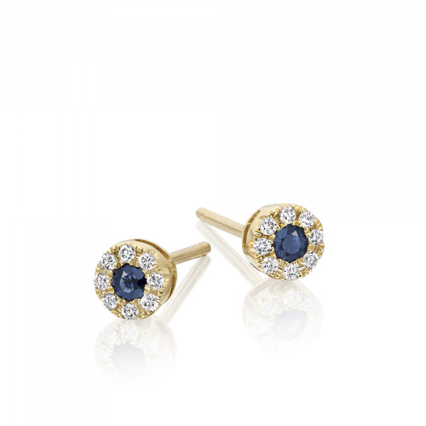 0.10ct Sapphire Stud Earrings with Diamond Halo 9K Yellow Gold