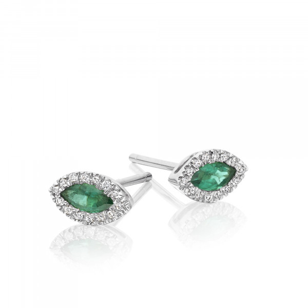 0.25ct Emerald Earrings with Diamond Halo 18K White Gold