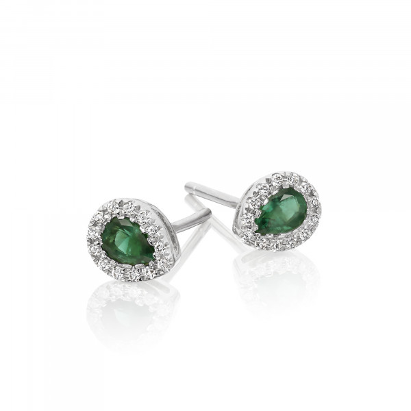 0.30ct Pear Emerald Earrings with Diamond Halo 9K White Gold