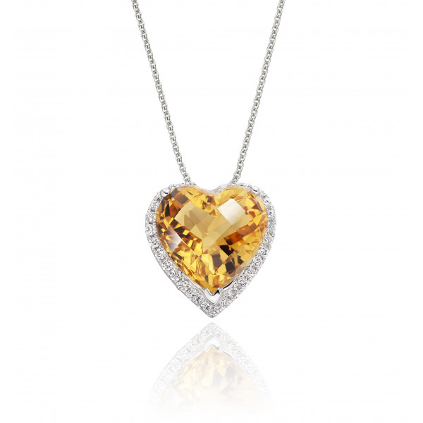 3.50ct Heart Citrine Pendant Necklace With Diamonds 9K White Gold