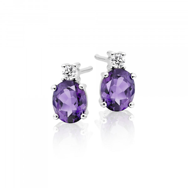 Amethyst & Diamond Stud Earrings 1.30ct Amethyst 9K White Gold