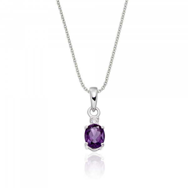 0.65ct Amethyst With 0.04ct Diamond Pendant In 9K White Gold